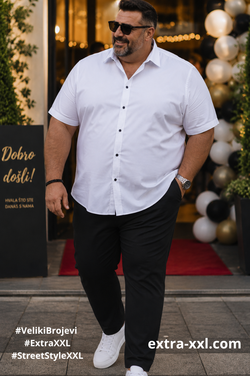 Košulja kratki rukav bijela s plavim detaljima-non iron 3xl,5xl,6xl