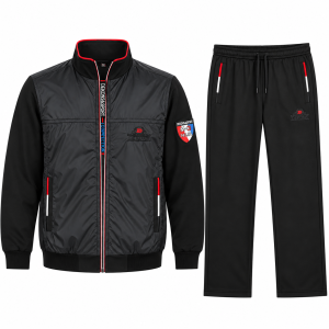 Muška crna trenirka DEKONS velikih brojeva, komplet s gornjim dijelom poput sportske jakne, šuškavim detaljima i ravnim hlačama s džepovima na zatvarač – Extra XXL Shop.
